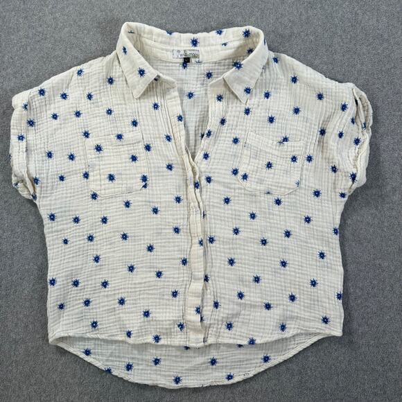Wild Moss Embroidered Campshirt Women's Large Gauzy Blue Starburst Button Front - Picture 1 of 10